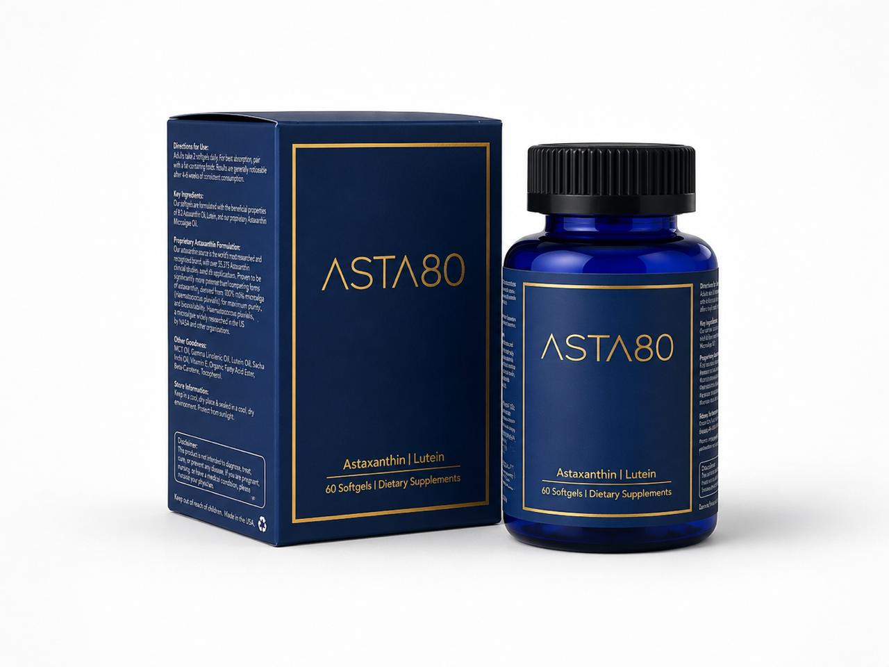 ASTA80 astaxanthin and lutein supplement with its box